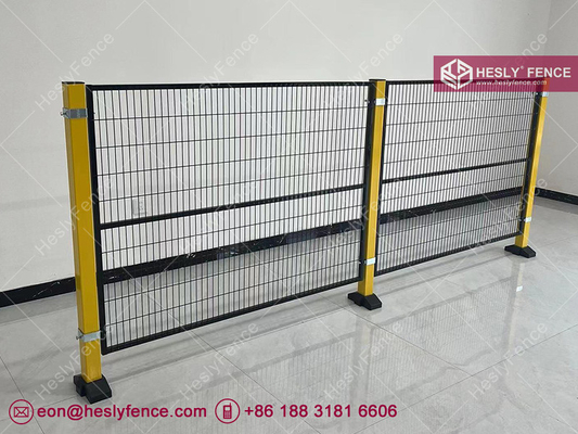 China Warehouse Safety Fencing | Machinery Guards Fence | High 2m X 1.0m | Yellow Post | Black Frame Mesh Panel | HeslyFence supplier