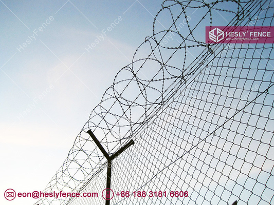 China HESLY Chain Link Mesh Fence with &quot;Y&quot; post and top Razor Wire | 2&quot; diamond hole | Hesly Fence - China supplier
