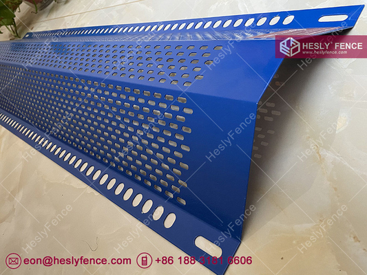 China Single Peak Windbreak Panels | 30% opening ratio | Slot holes | Blue RAL5005 | Dust Control Barrier - HeslyFence supplier