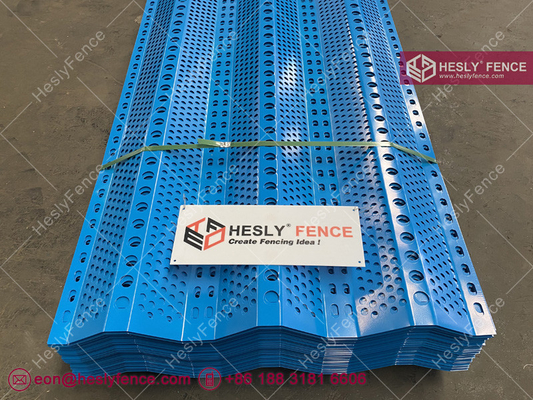 China Perforated Steel Windbreak Panel | 3m length panel | Powder Coated Blue | 38% opening | Wind and Dust Control System supplier