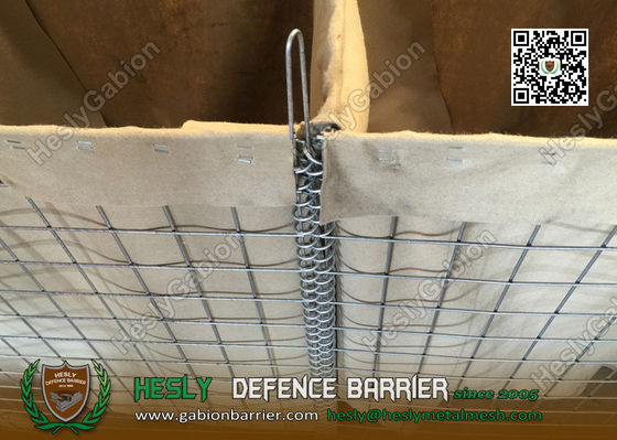 China Recoverable Defensive Barrier with beige color Geotextile-lined | China Gabion Barrier Factory supplier