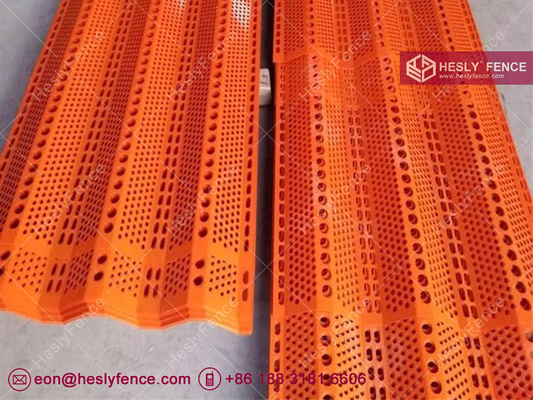 China Perforated Wind and Dust Control Fence Sheet | Corrugated Wind Fence | Orange Color | 900mm width | 3m length-HeslyFence supplier