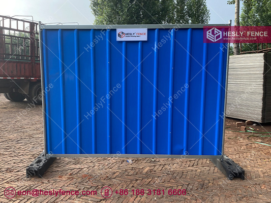 China Temporary Hoarding Panels For sale | height 2.0m, 2.4m width | Color Blue | Rubber Feet | HeslyFence, China supplier