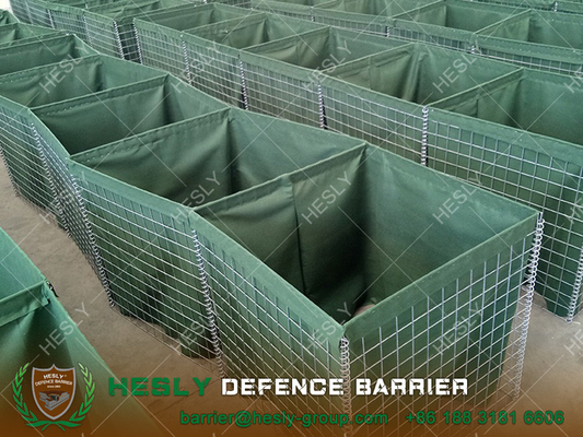 China Recoverable Defensive Barrier with beige color Geotextile-lined | China Gabion Barrier Factory supplier