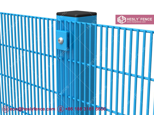 China Clear VU 358 Anti-climb Mesh Fence | 4.0mm steel wire | 1/2&quot; x 3&quot; slot hole | Blue Powder Coated | HeslyFence exporter supplier
