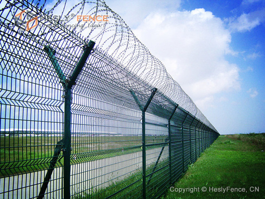 China 2.8m high Airport Perimeter Security Fence with top Concertina Coil, Anti climb mesh, PVC Coated RAL6005 supplier