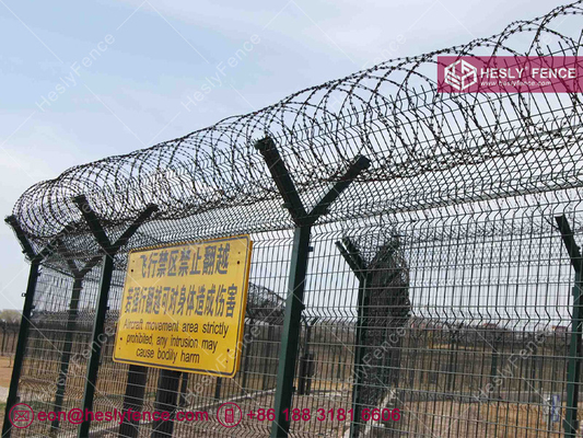 China HESLY Airport Perimeter Fence | Concertina Razor Wire | 3m high | Y-shaped Post | HeslyFence China Factory supplier
