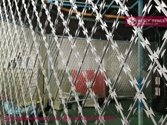China Welded Razor Mesh Fence with Powder Coating, BTO-22 Razor Blade, 75×150mm diamond hole, China HeslyFence supplier