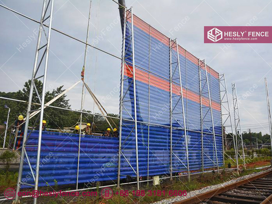 China 10m high Wind and Dust Control Fence System | 3m length panel | Powder Coated Blue | 38% opening ratio - HeslyFence supplier