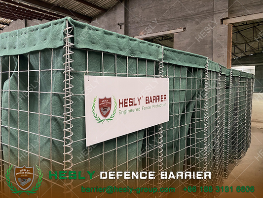 China 1X1X1m  Military Defensive Gabion Barrier | olive green geotextile | Al-Zn alloy coated steel wire - HeslyBarrier supplier