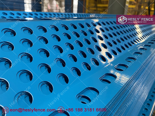China Corrugated Perforated Wind Break Fence | 40% opening ratio | Blue Powder Coated | 10m high - HeslyFence supplier