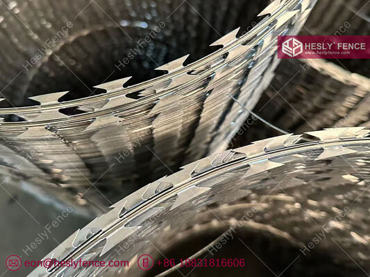 OD1100mm Concertina Razor Wire Coil, BTO-16, 16mm razor, hot dipped galvanized, HeslyFence China Factory sales supplier