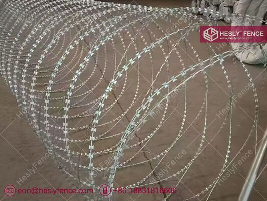 BTO-10 Concertina Razor Wire Coil, 600mm Diameter Coil, Hot Dipped Galvanized Steel Wire, HESLY Brand, China exporter supplier