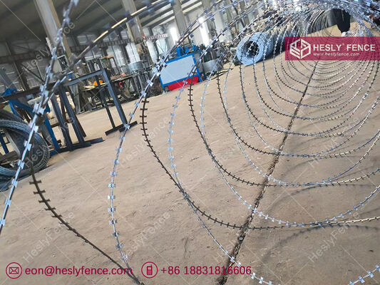 BTO-10 Concertina Razor Wire Coil, 600mm Diameter Coil, Hot Dipped Galvanized Steel Wire, HESLY Brand, China exporter supplier