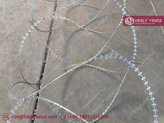 BTO-10 Concertina Razor Wire Coil, 600mm Diameter Coil, Hot Dipped Galvanized Steel Wire, HESLY Brand, China exporter supplier