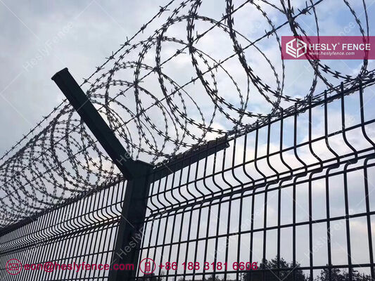 HESLY Airport Security Fencing with "Y" post and Concertina Razor Wire supplier