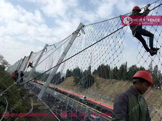 250KJ, 4m high Passive Rockfall Protection Barrier System, Galvanized Coated, 4X5m Rope Net, China Factory Direct Sales